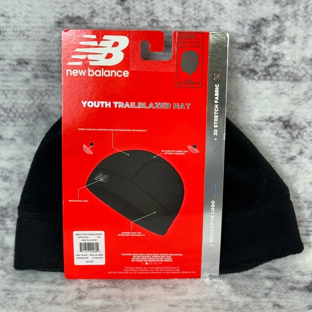 NWT New Balance NB5023 Youth Trailblazer Fleece Hat Black‎ S/M Reflective